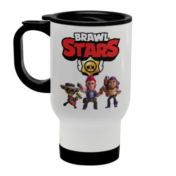 Brawl Stars Desert, Stainless steel travel mug with lid, double wall white 450ml