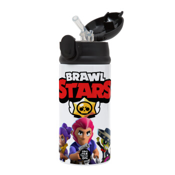 Brawl Stars Blue, Children's hot water bottle, stainless steel, with safety straw, Black (360ml) BPA-FREE