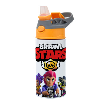 Brawl Stars Blue, Παιδικό παγούρι θερμό, ανοξείδωτο, με καλαμάκι ασφαλείας, Πορτοκαλί/Γκρι (360ml) BPA-FREE