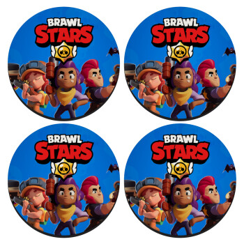 Brawl Stars Blue, SET of 4 round wooden coasters (9cm)