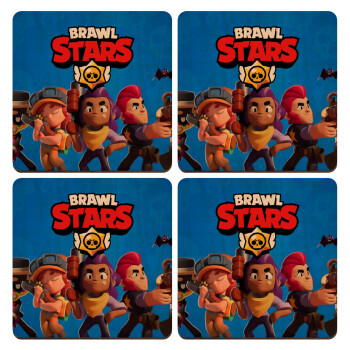 Brawl Stars Blue, ΣΕΤ x4 Σουβέρ ξύλινα τετράγωνα plywood (9cm)