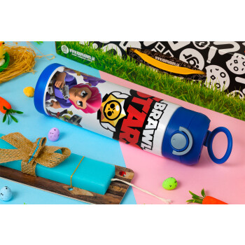 Brawl Stars Blue, Easter candle, Childrens hot water bottle, stainless steel, with safety straw, BLUE (500ml)