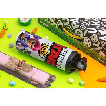 Brawl Stars Blue, Easter candle,Travel Tumbler 2 Lids, with metal straw & cleaning brush & aromatic flat candle (30cm) (PINK)