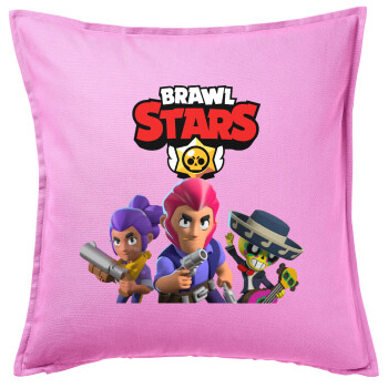 Brawl Stars Blue, Μαξιλάρι καναπέ ΡΟΖ 100% βαμβάκι, περιέχεται το γέμισμα (50x50cm)