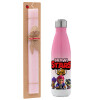 Easter Set, Metallic pink/white (Stainless steel) thermos, double-walled, 500ml & aromatic flat Easter candle (30cm) (PINK)