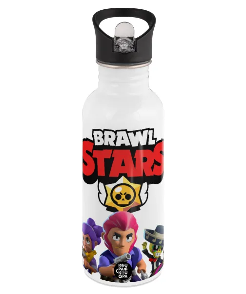 Brawl Stars Blue — Παγούρι νερού Λευκό με καλαμάκι, ανοξείδωτο ατσάλι 600ml