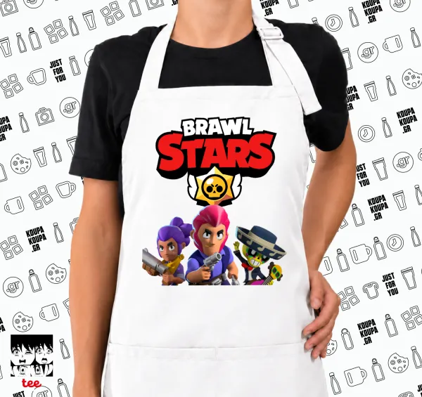 Brawl Stars Blue — White chef's cooking apron with pockets (adult, white)