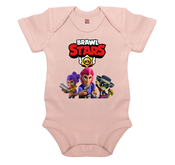 Brawl Stars Blue — Short-sleeve baby bodysuit, 0-18 months, POWDER PINK, 100% organic cotton
