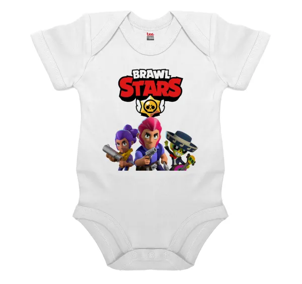 Brawl Stars Blue — Short-sleeve baby bodysuit, 0-24 months, WHITE, 100% organic cotton