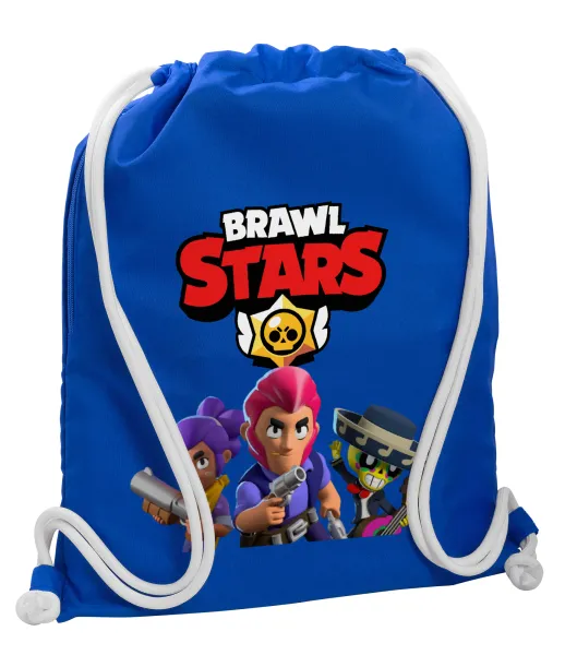 Brawl Stars Blue — Backpack pouch GYMBAG Blue, with pocket (40x48cm) & thick cords
