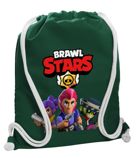 Brawl Stars Blue — Backpack pouch GYMBAG BOTTLE GREEN, with pocket (40x48cm) & thick white cords