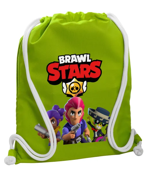 Brawl Stars Blue — Backpack bag GYMBAG LIME GREEN, with pocket (40x48cm) & thick cords