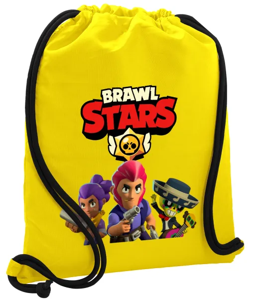 Brawl Stars Blue — Τσάντα πλάτης πουγκί GYMBAG Κίτρινη, με τσέπη (40x48cm) & χονδρά κορδόνια
