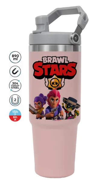 Brawl Stars Blue — ΡΟΖ Travel Tumbler Θερμός με χερούλι και καλαμάκι 890ml