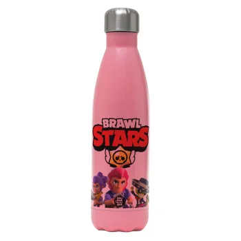 Brawl Stars Blue, Μεταλλικό παγούρι θερμός Ροζ Ματ (Stainless steel), διπλού τοιχώματος, 500ml