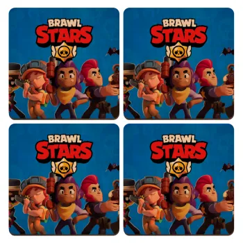 Brawl Stars Blue, ΣΕΤ x4 Σουβέρ ξύλινα τετράγωνα plywood (9cm)