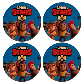 Brawl Stars Blue, ΣΕΤ x4 Σουβέρ ξύλινα στρογγυλά plywood (9cm)