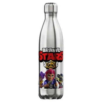 Brawl Stars Blue, Μεταλλικό παγούρι θερμός Inox (Stainless steel), διπλού τοιχώματος, 750ml