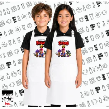 Brawl Stars Blue, Λευκή ΠΑΙΔΙΚΗ Ποδιά μακριά Σεφ ολόσωμη με τσέπες