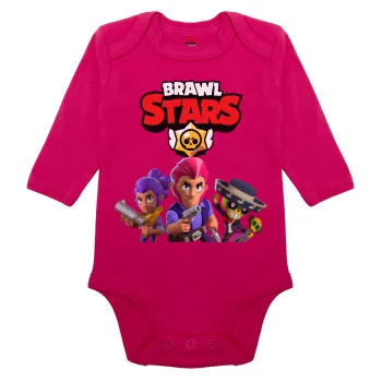 Brawl Stars Blue, Μακρυμάνικο βρεφικό φορμάκι, 0-18 μηνών, ΡΟΖ, 100% Organic Cotton