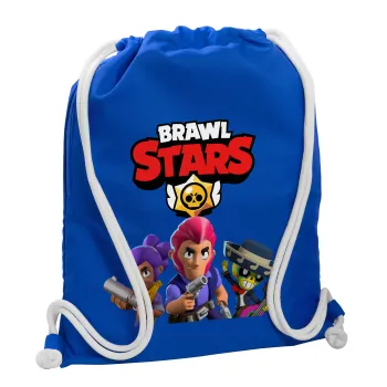 Brawl Stars Blue, Τσάντα πλάτης πουγκί GYMBAG Μπλε, με τσέπη (40x48cm) & χονδρά κορδόνια