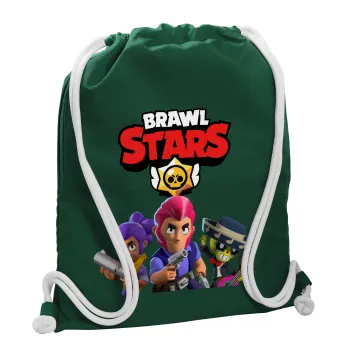 Brawl Stars Blue, Backpack pouch GYMBAG BOTTLE GREEN, with pocket (40x48cm) & thick white cords