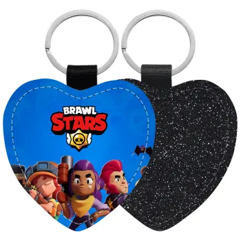 Brawl Stars Blue, Μπρελόκ PU δερμάτινο glitter καρδιά ΜΑΥΡΟ