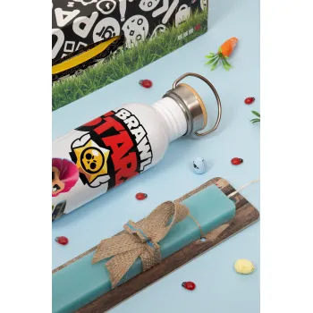 Brawl Stars Blue, Easter Set, metallic silver aluminum water bottle (500ml) & scented flat Easter candle (30cm) (TURQUOISE)