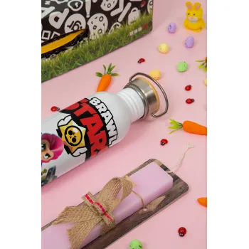 Brawl Stars Blue, Easter Set, SS Metallic water bottle (620ml, stainless steel) & scented flat Easter candle (30cm) (PINK)