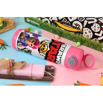 Brawl Stars Blue, Easter candle, Childrens hot water bottle, stainless steel, with safety straw, PINK (500ml)