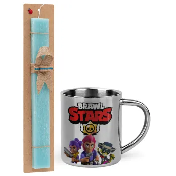 Brawl Stars Blue, Easter Set, metallic thermal cup (300ml) & aromatic flat Easter candle (30cm) (TURQUOISE)