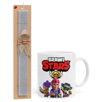Brawl Stars Blue, Easter Set, Ceramic Cup (330ml) & Easter aromatic flat candle (30cm) (GRAY)