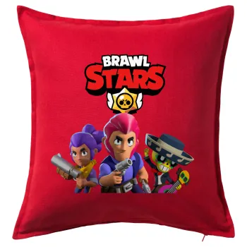 Brawl Stars Blue, Μαξιλάρι καναπέ Κόκκινο 100% βαμβάκι, περιέχεται το γέμισμα (50x50cm)