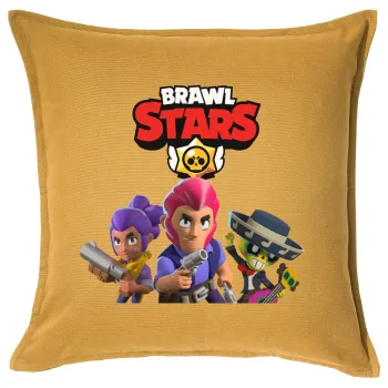 Brawl Stars Blue, Μαξιλάρι καναπέ Κίτρινο 100% βαμβάκι, περιέχεται το γέμισμα (50x50cm)