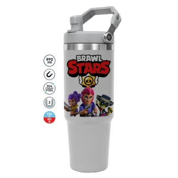 Brawl Stars Blue, ΓΚΡΙ χρώματος Θερμός Ανοξείδωτο 890ml (30oz) με χερούλι