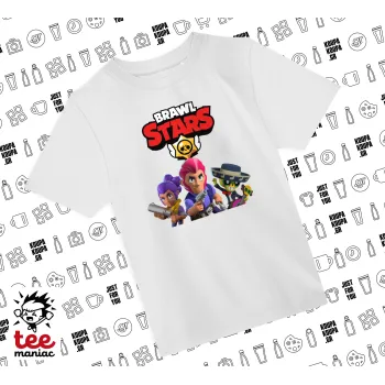 Brawl Stars Blue, Άνετο παιδικό T-Shirt ΛΕΥΚΟ από 100% βαμβάκι, για κάθε μέρα. Vegan & OEKO-TEX πιστοποιημένο.
