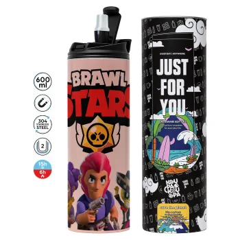 Brawl Stars Blue, Tumbler stainless steel PINK 600ml