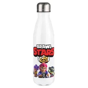 Brawl Stars Blue, Μεταλλικό παγούρι θερμός Λευκό (Stainless steel), διπλού τοιχώματος, 500ml