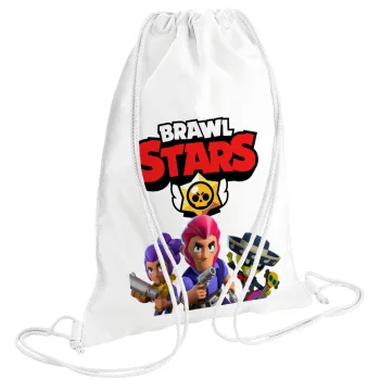Brawl Stars Blue, Τσάντα πλάτης πουγκί GYMBAG λευκή (28x40cm)