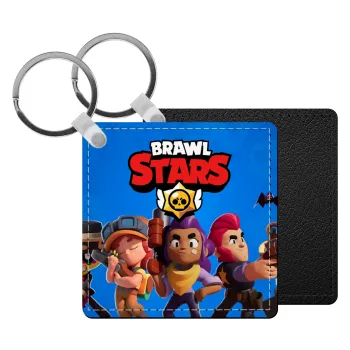 Brawl Stars Blue, Μπρελόκ Δερματίνη, τετράγωνο ΜΑΥΡΟ (5x5cm)