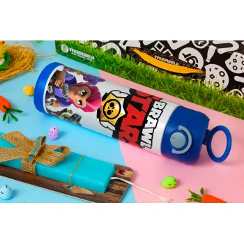 Brawl Stars Blue, Easter candle, Childrens hot water bottle, stainless steel, with safety straw, BLUE (500ml)