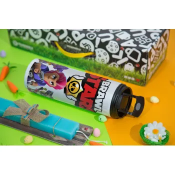 Brawl Stars Blue, Πασχαλινή Λαμπάδα με Travel Tumbler θερμό με διπλό καπάκι (600ml, BPA free) & κερί αρωματικό πλακέ (30cm) (ΤΙΡΚΟΥΑΖ)