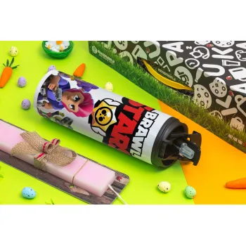 Brawl Stars Blue, Easter candle,Travel Tumbler 2 Lids, with metal straw & cleaning brush & aromatic flat candle (30cm) (PINK)