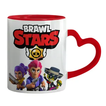 Brawl Stars Blue, Κούπα καρδιά χερούλι κόκκινη, κεραμική, 330ml