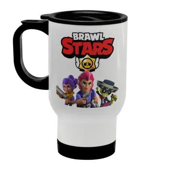 Brawl Stars Blue, Stainless steel travel mug with lid, double wall white 450ml