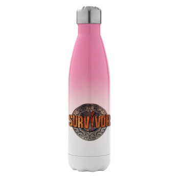 Survivor, Metal mug thermos Pink/White (Stainless steel), double wall, 500ml
