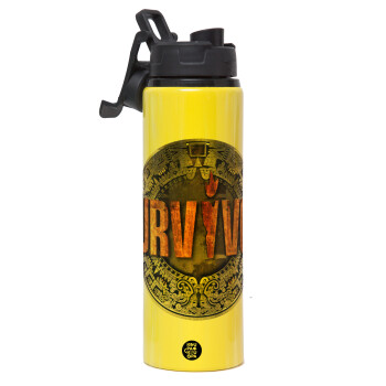 Survivor, Metallic water bottle with safety lid, 850ml aluminum