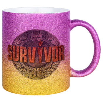 Survivor, Κούπα Χρυσή/Ροζ Glitter, κεραμική, 330ml