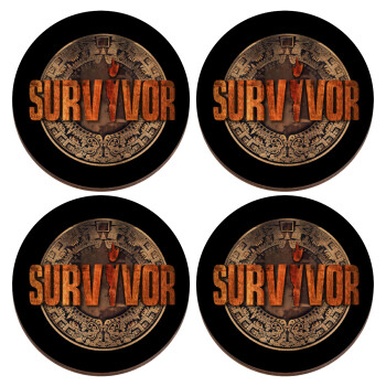 Survivor, ΣΕΤ x4 Σουβέρ ξύλινα στρογγυλά plywood (9cm)