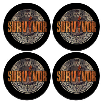 Survivor, SET of 4 round wooden coasters (9cm)